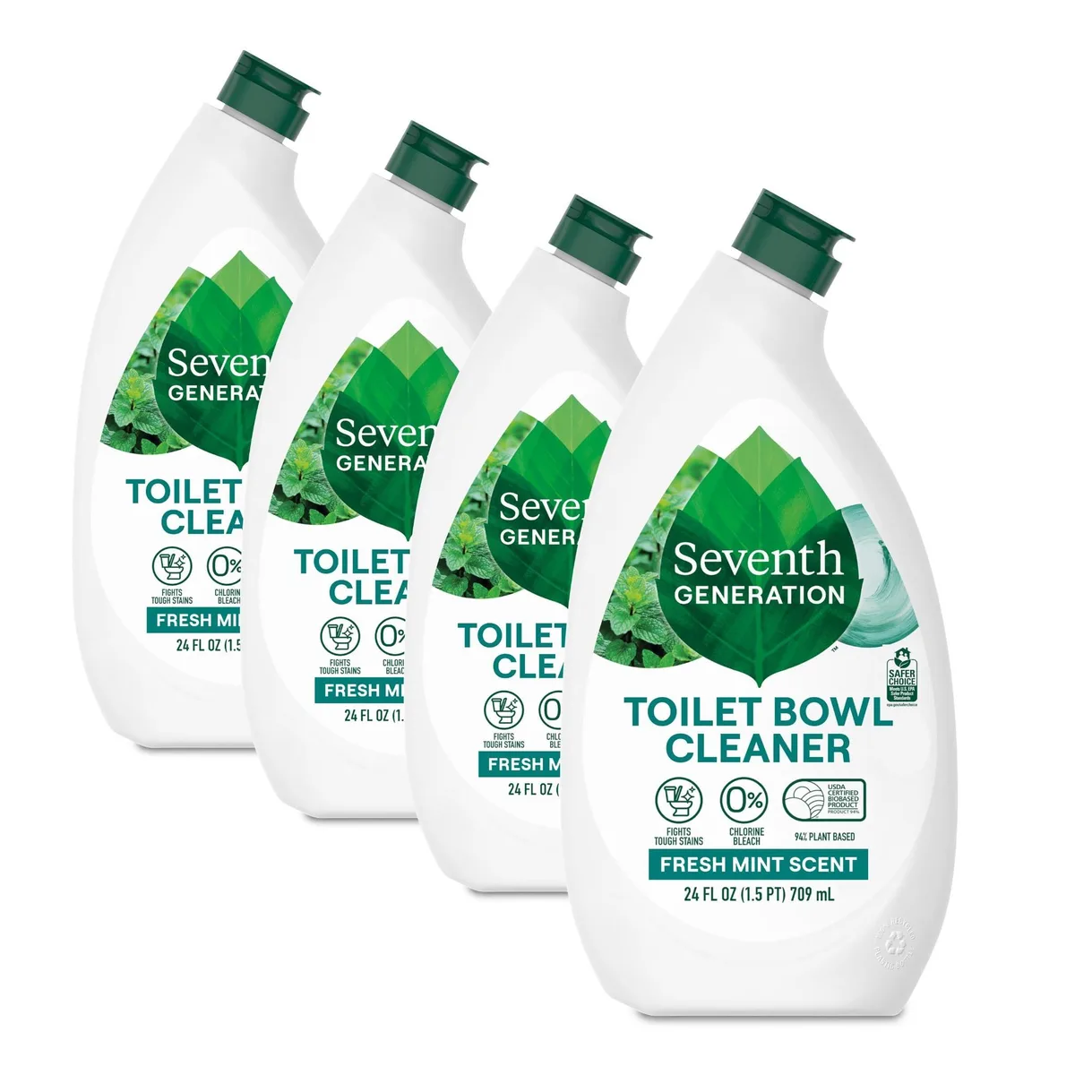 Four white bottles with mint-green caps and labels, 24 oz each, 96 oz total