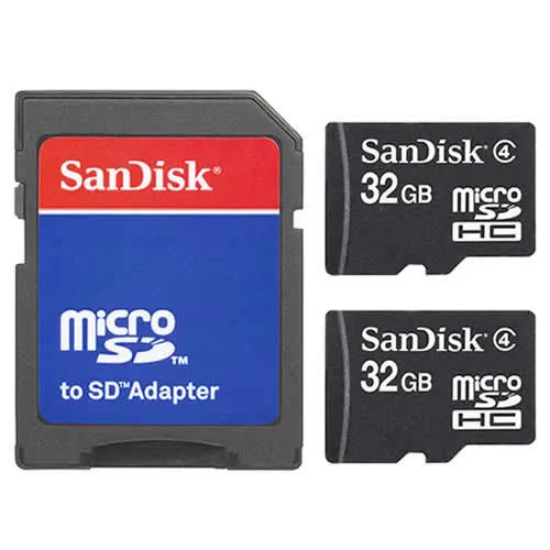 SanDisk SanDisk Class 4 microSDHC 32 GB × 2 (64 GB total) with SD adapter — product photo