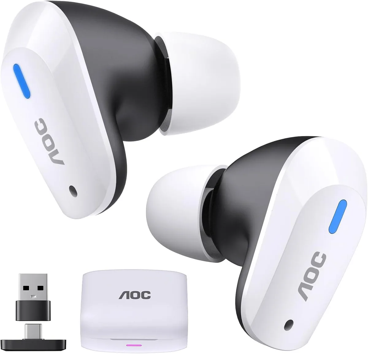  AOC 61682 ACT3512 Wireless Gaming Earbuds 2.4GHz Bluetooth 5.3 20ms 32H White — product photo