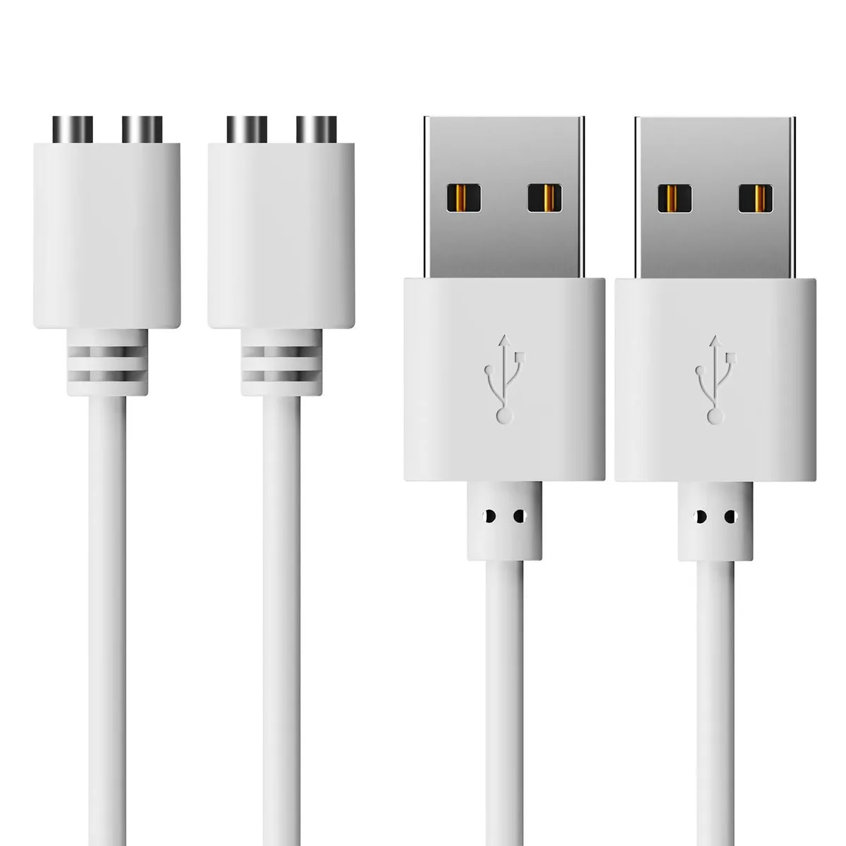 Orange magnetic USB charging cable with two connectors, 2.7 ft long, two-pack