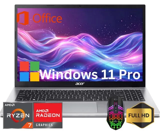 Acer America Acer Aspire Go 15 laptop AMD Ryzen 7 7730U 32GB 256GB Windows 11 Pro Silver — product photo