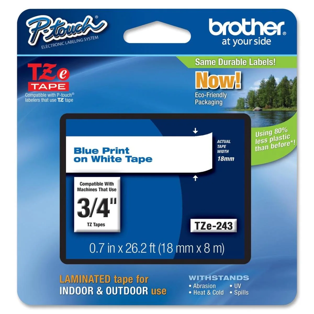 Brother Brother TZE-243 Laminated Tape .75 Blue on White — product photo