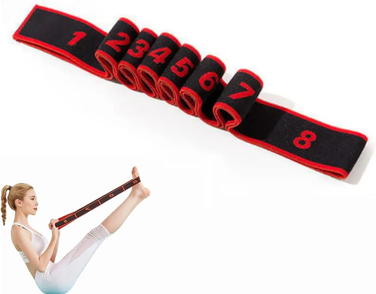 Red nylon resistance band with eight stitched loops