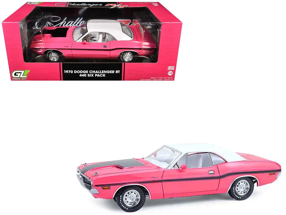 GREENLIGHT GREENLIGHT 1970 Dodge Challenger R/T 440 Six Pack Panther Pink 1/18 Diecast — product photo