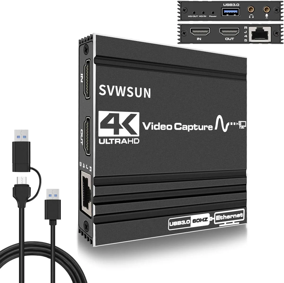 ESTONE ESTONE OZC9 4K 60Hz HDMI USB 3.0 USB-C Video Capturing Device Black — product photo