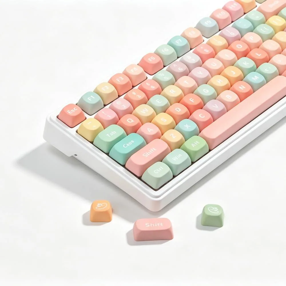 Rainbow PBT keycap set, 134 MOA-profile keys, matte textured finish