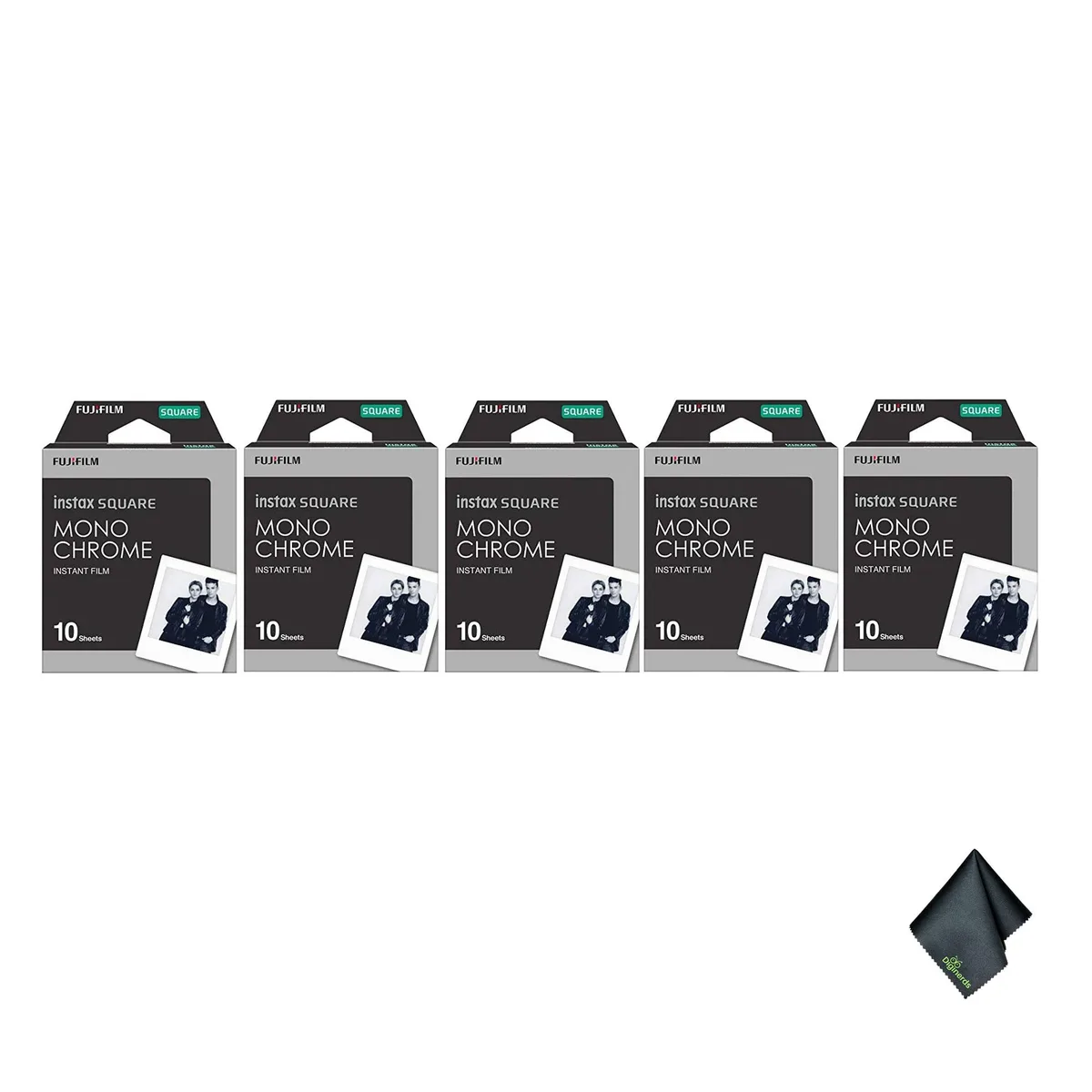 FUJIFILM FUJIFILM INSTAX SQUARE Monochrome Instant Film 10 Exposure 5 Pack + Cloth — product photo
