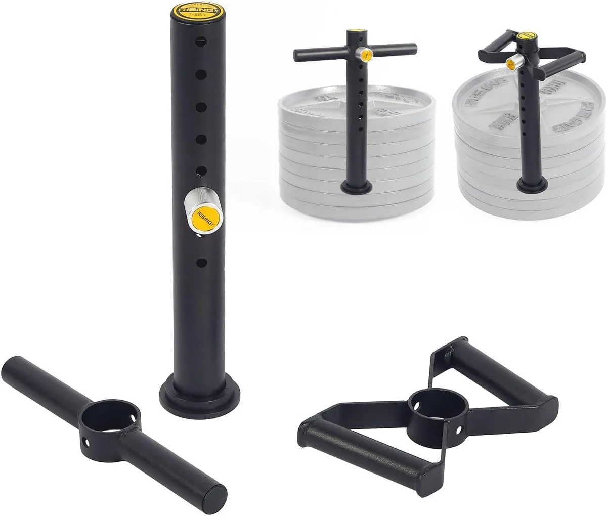 Steel adjustable kettlebell handle with D-bar, double D-bar and T-bar, matte finish, loading pin for Olympic plates