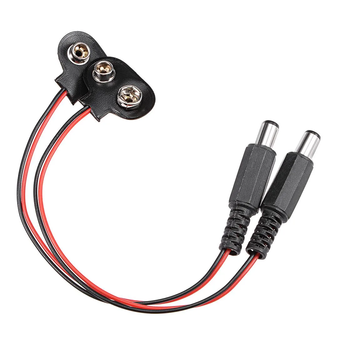 Two black T-type 9V battery clips with red and black 15cm leads