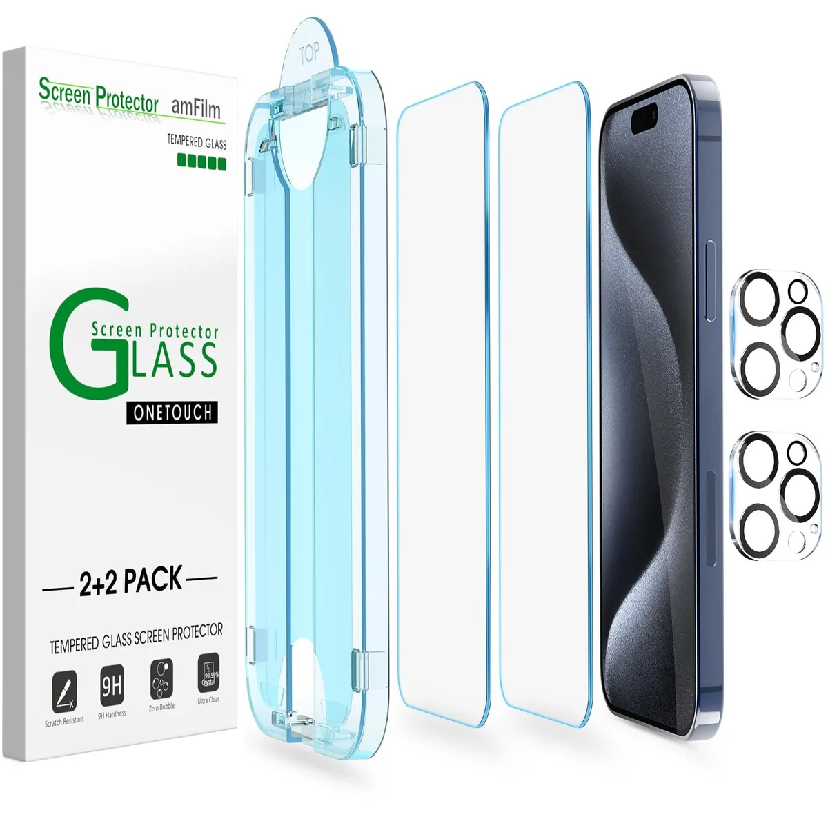  amFilm OneTouch Screen Protector iPhone 15 Pro Max 6.7" Tempered Glass — product photo