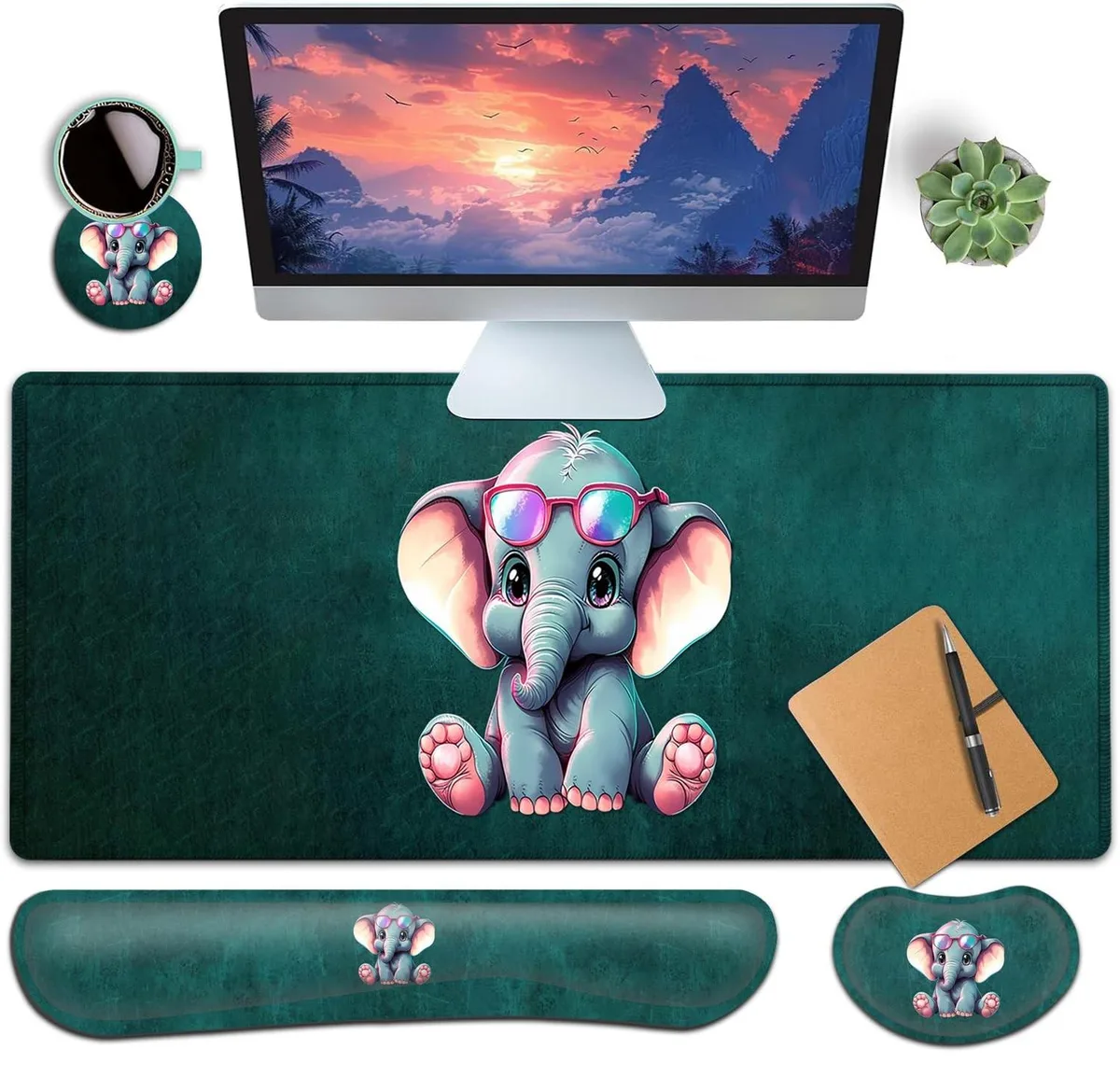 Batianda Batianda 2 in 1 accessory 31.5x11.8in Cute Baby Elephants Green — product photo