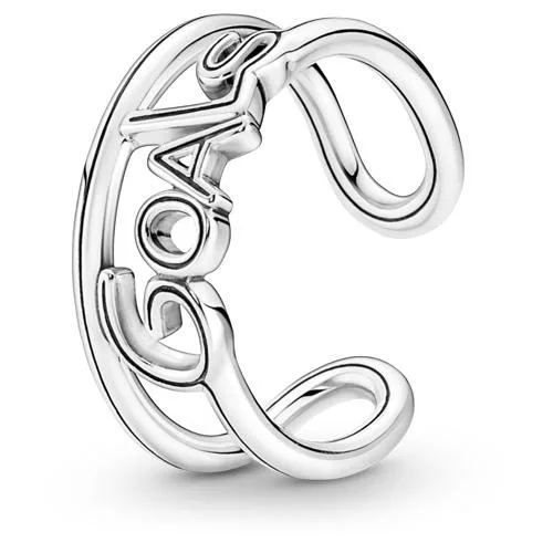 Sterling silver open ring with Goals script size 54