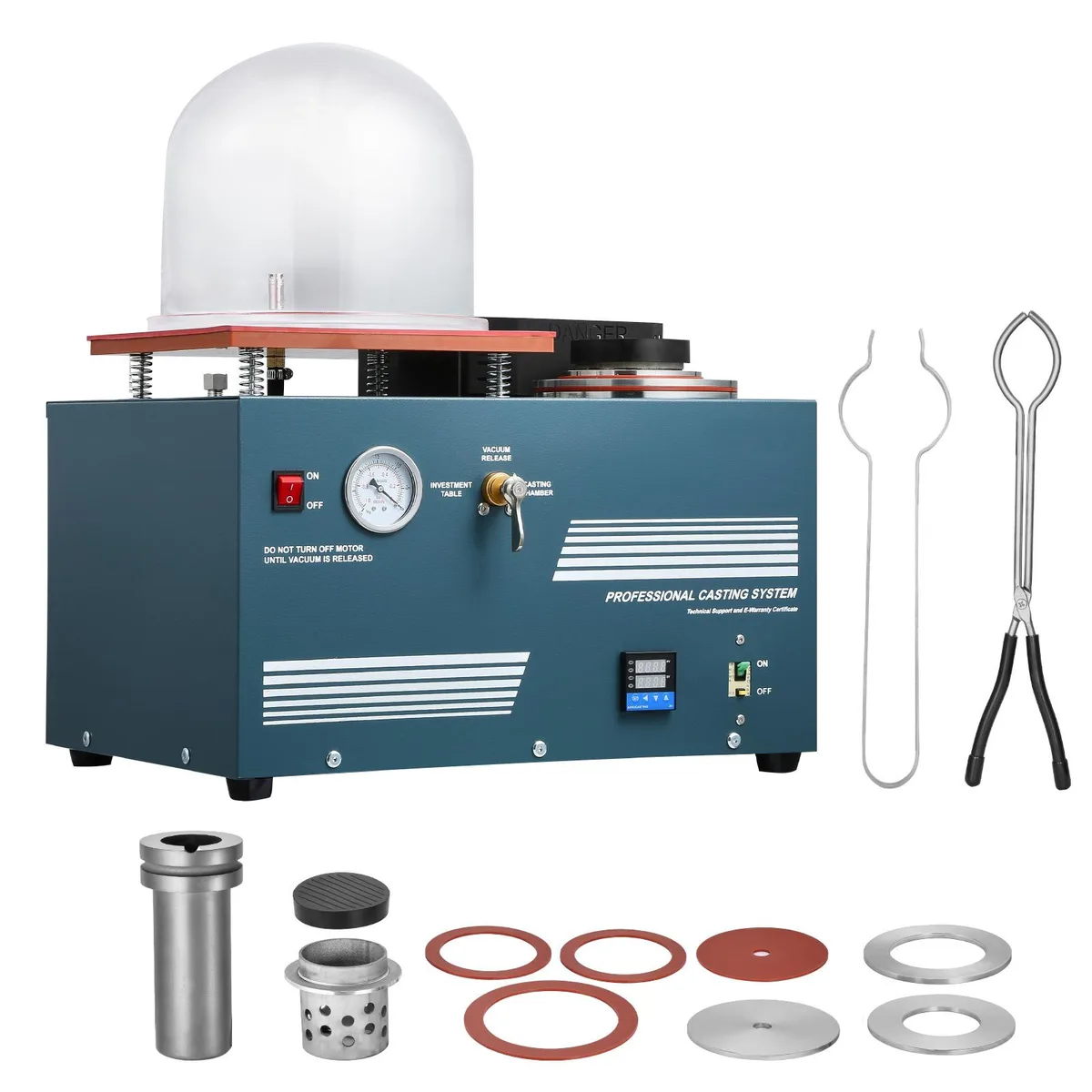 VEVOR VEVOR DMJ-0002 Vacuum Casting Machine 1900W 1150°C 4×6in Flask 280mm Hood 400ml Oil 38.5kg — product photo
