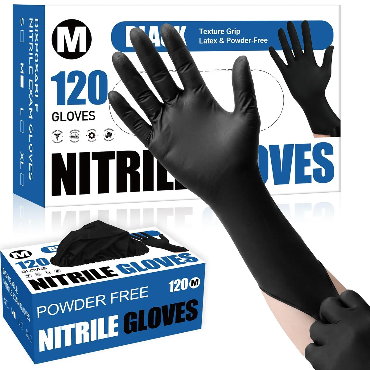  Fixwal Disposable Nitrile Gloves Medium 4 Mil 120 Count — product photo