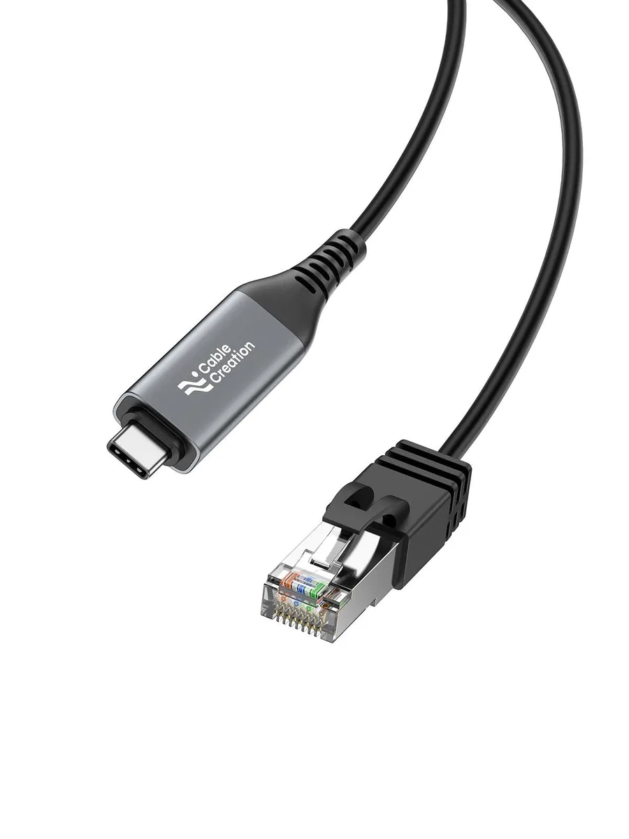 USB-C to RJ45 cable, 10 ft, silver aluminium connectors, Cat 8