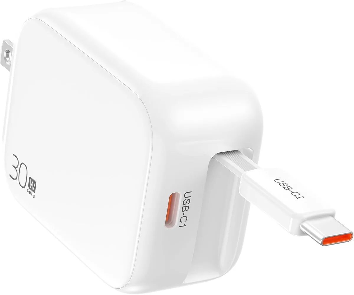 ONITOON ONITOON 2-in-1 Retractable Wall Charger USB-C 27in/70cm Cable 30W White — product photo
