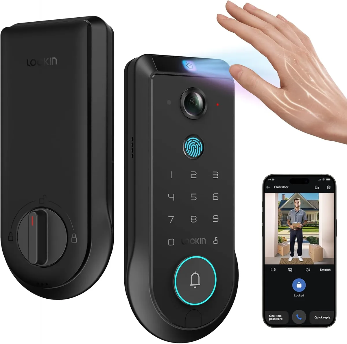 Lockin Lockin Veno Pro Smart Door Lock 2K 180° Camera Palm Vein Fingerprint 32GB Storage — product photo