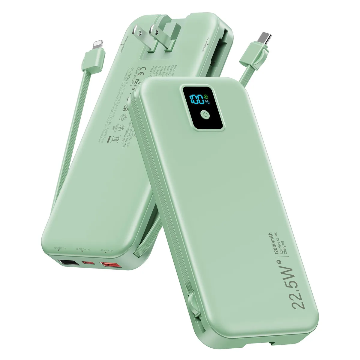  Rngsnoy AC-02F 12000mAh 22.5W Power Bank Green — product photo