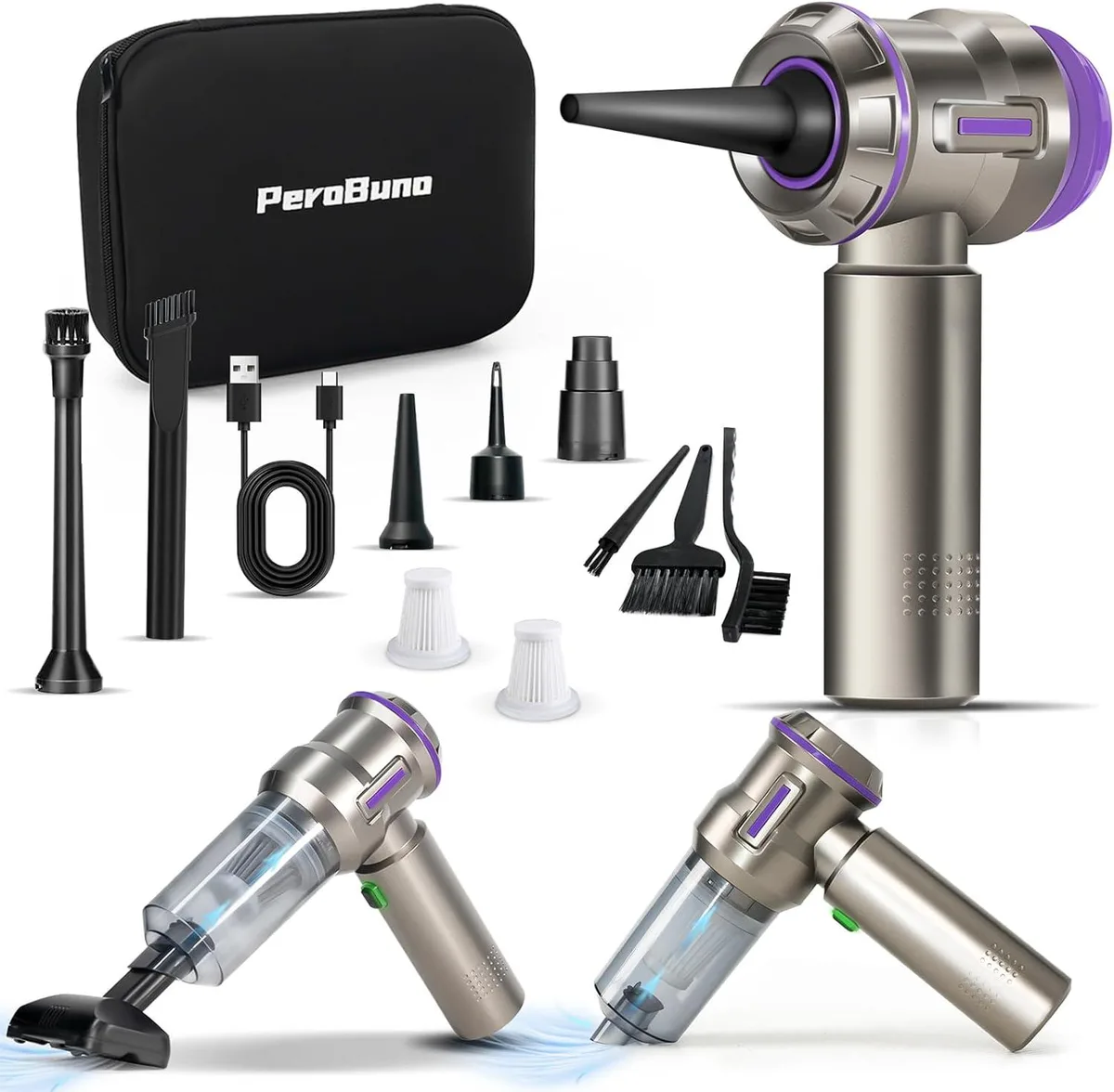 GCON GCON 2-in-1 Air Duster &amp; Mini Vacuum 200000RPM 3-Speed 35min Runtime — product photo