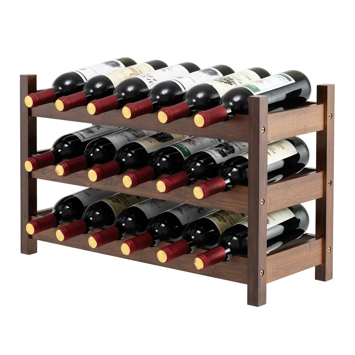 NShi NShi BE-57137CF-KC 3-Tier Bamboo Wine Storage 18 Bottles Brown — product photo