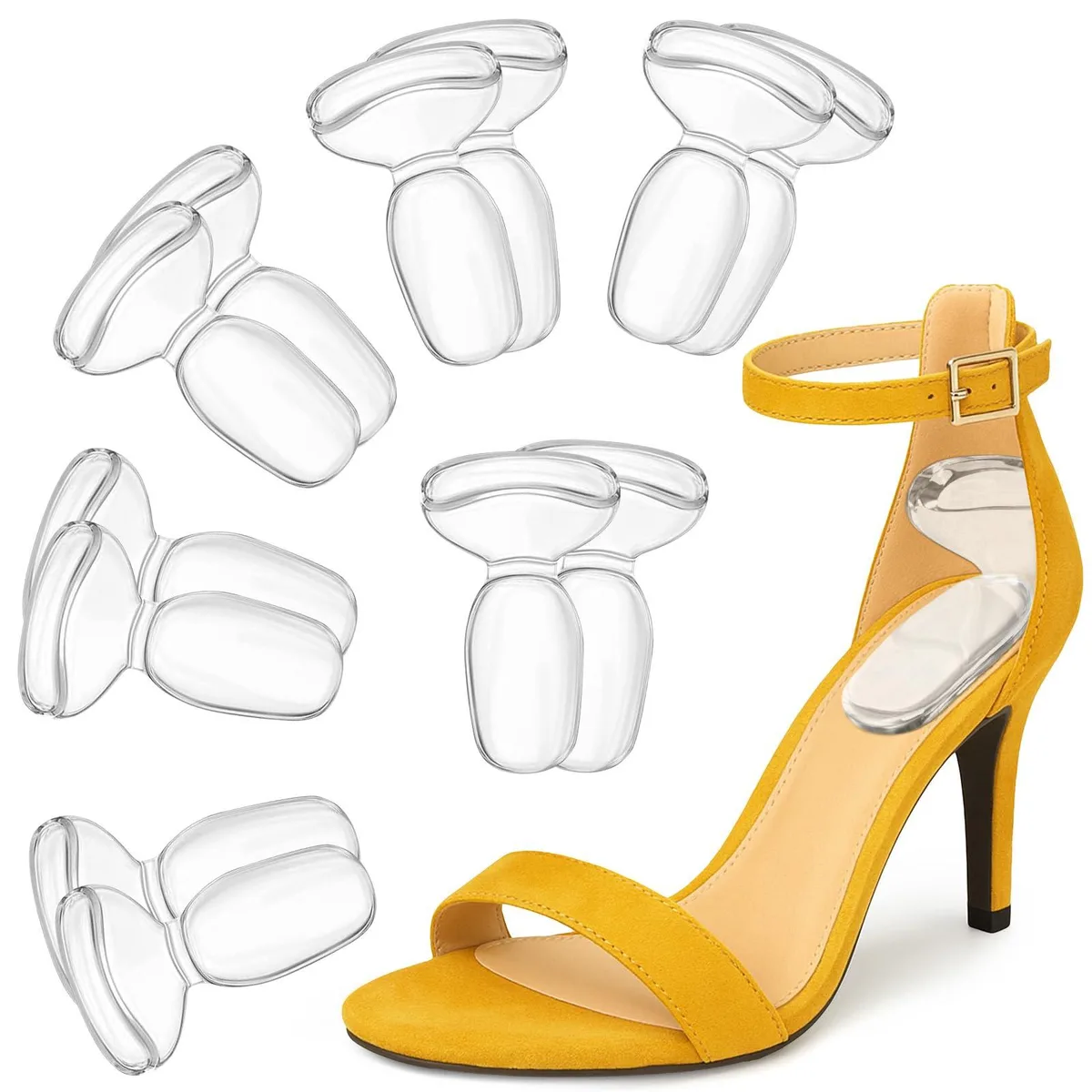 Twelve black silicone heel pads in a pack