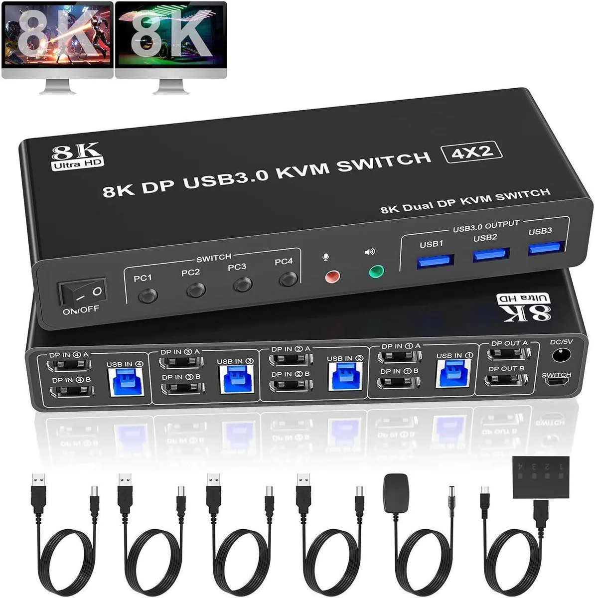 Vszerda Vszerda 4-Port 8K@60Hz DP 1.4 Dual Monitor KVM Switch — product photo