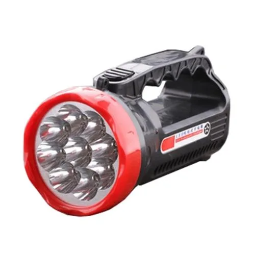 A compact black LED flashlight with nine emitters and a rechargeable battery