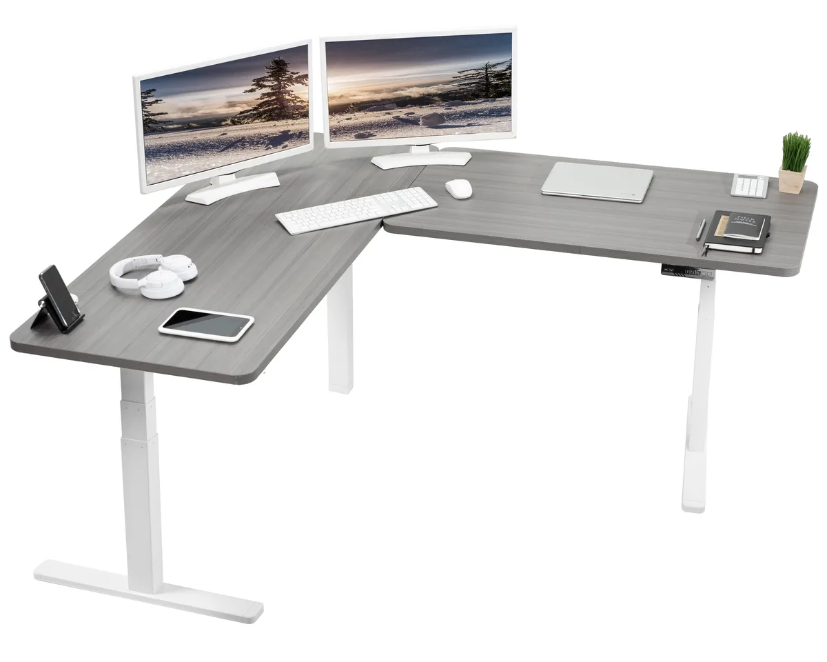 VIVO VIVO Electric L-Shaped Corner Desk 67 x 60 Dark Gray White Frame — product photo