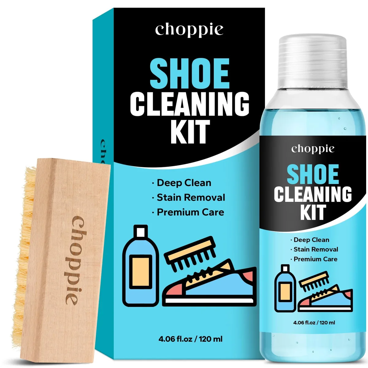 REAL HOME Innovations Choppie Shoe Cleaning Kit 4.06 Fl Oz 120ml with Brush — product photo