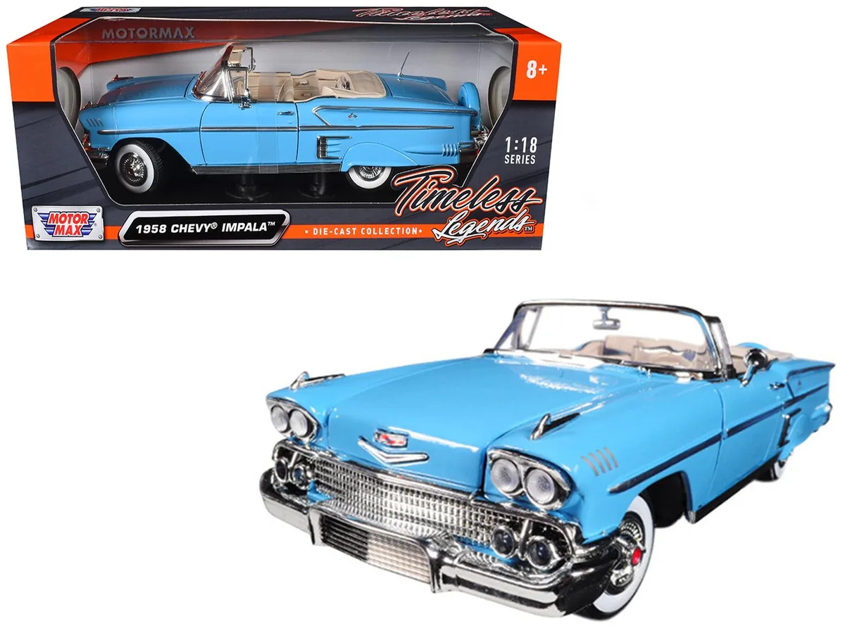 MOTORMAX MOTORMAX 1958 Chevrolet Impala Convertible Light Blue 1/18 Diecast Vehicle — product photo