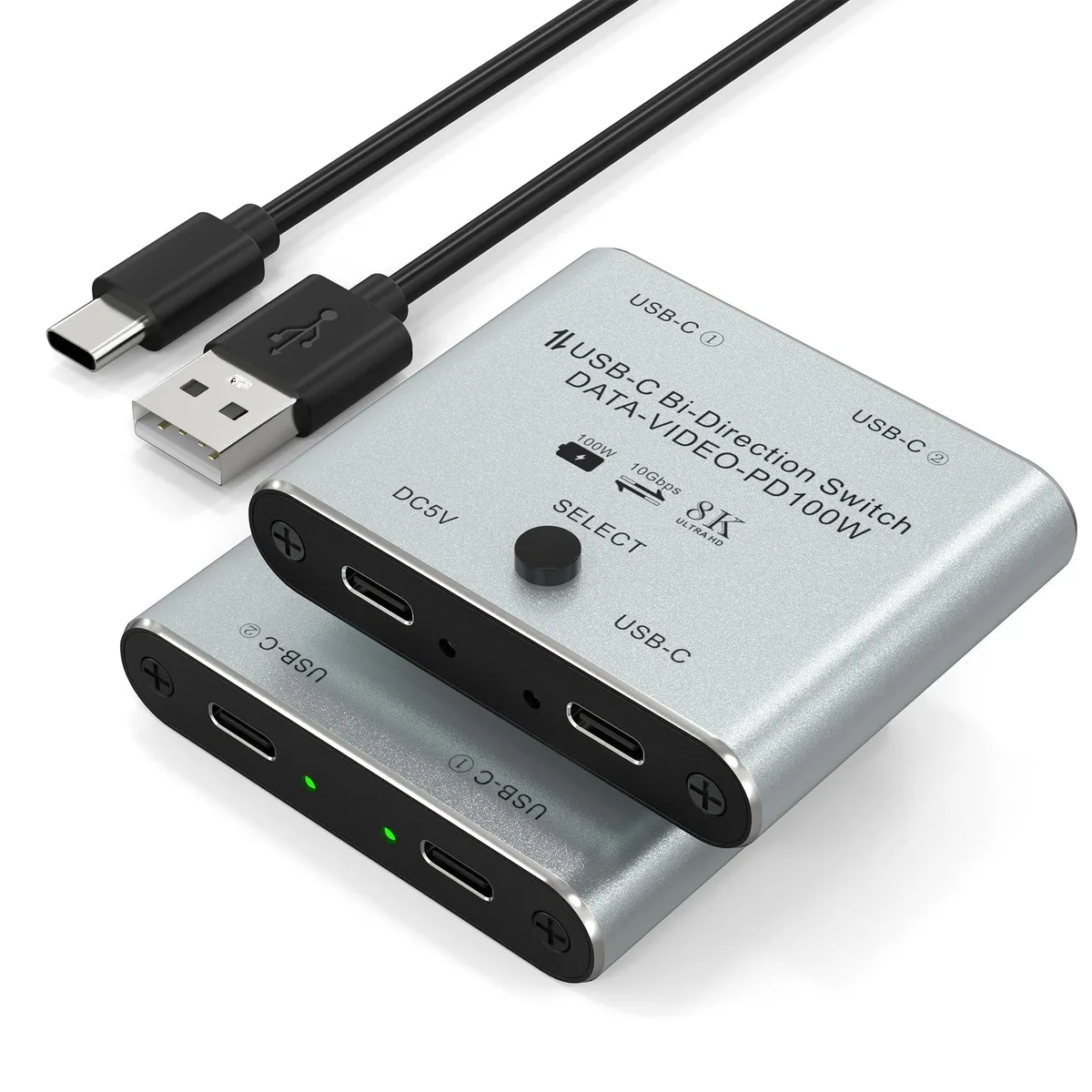 BUCIER BUCIER USBC-AB201-02-E 8K USB-C video switch 2 ports 100W PD 10Gbps — product photo
