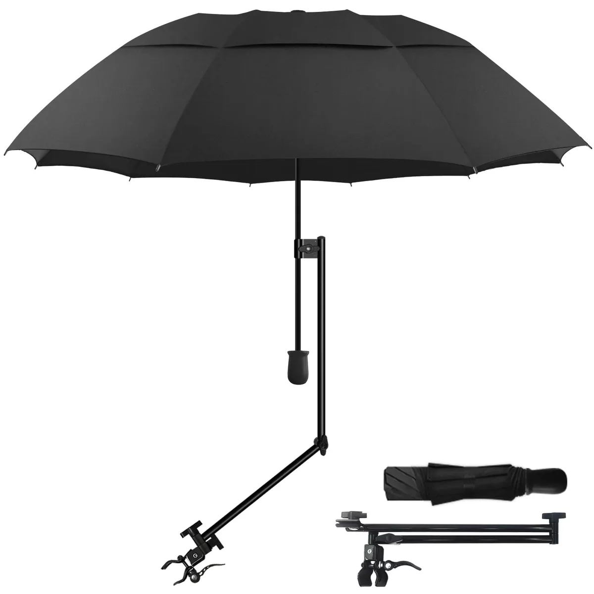  DUOUPA Adjustable Sun Umbrella UPF 50+ Clamp 1.57" 360° 10 Ribs Black 43/Type A — product photo