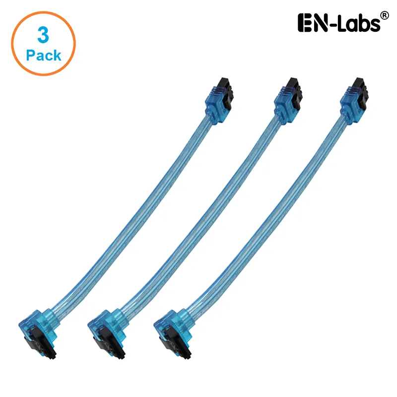 EN-Labs EN-Labs 3PKSATAIII10BLA 3-pack SATA cable 10in UV Blue 90° latch — product photo