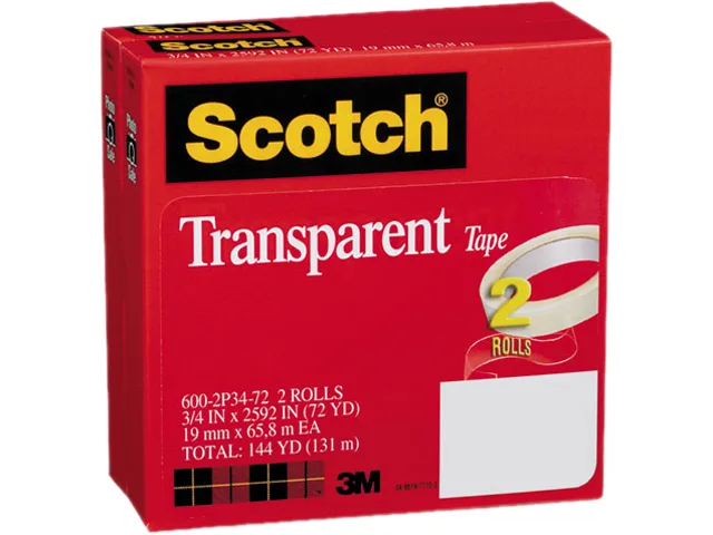 3M 3M 600-2P34-72 Transparent Tape 3/4" x 2592" 3" Core 2 Rolls — product photo