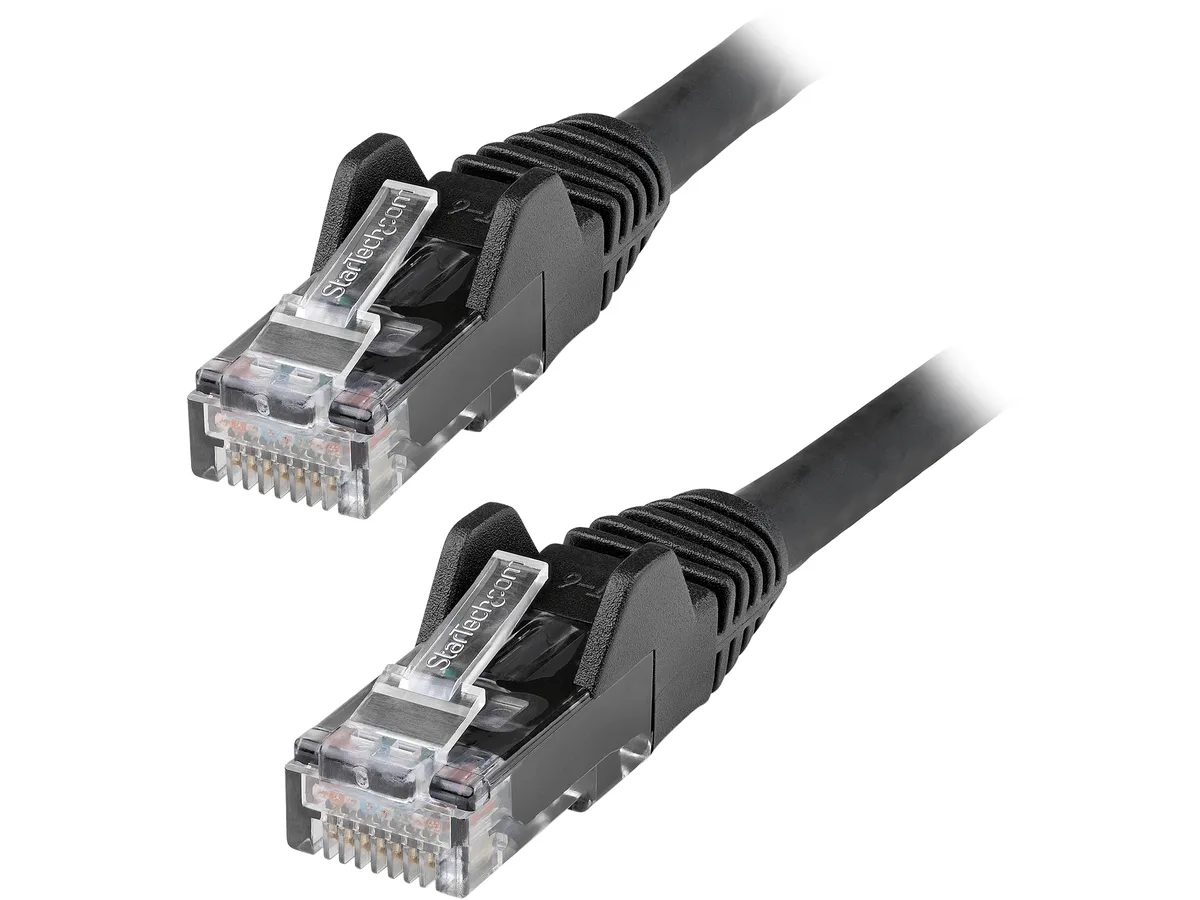 Black LSZH Cat 6 patch cable, 25 ft, RJ45 connectors with snagless boots