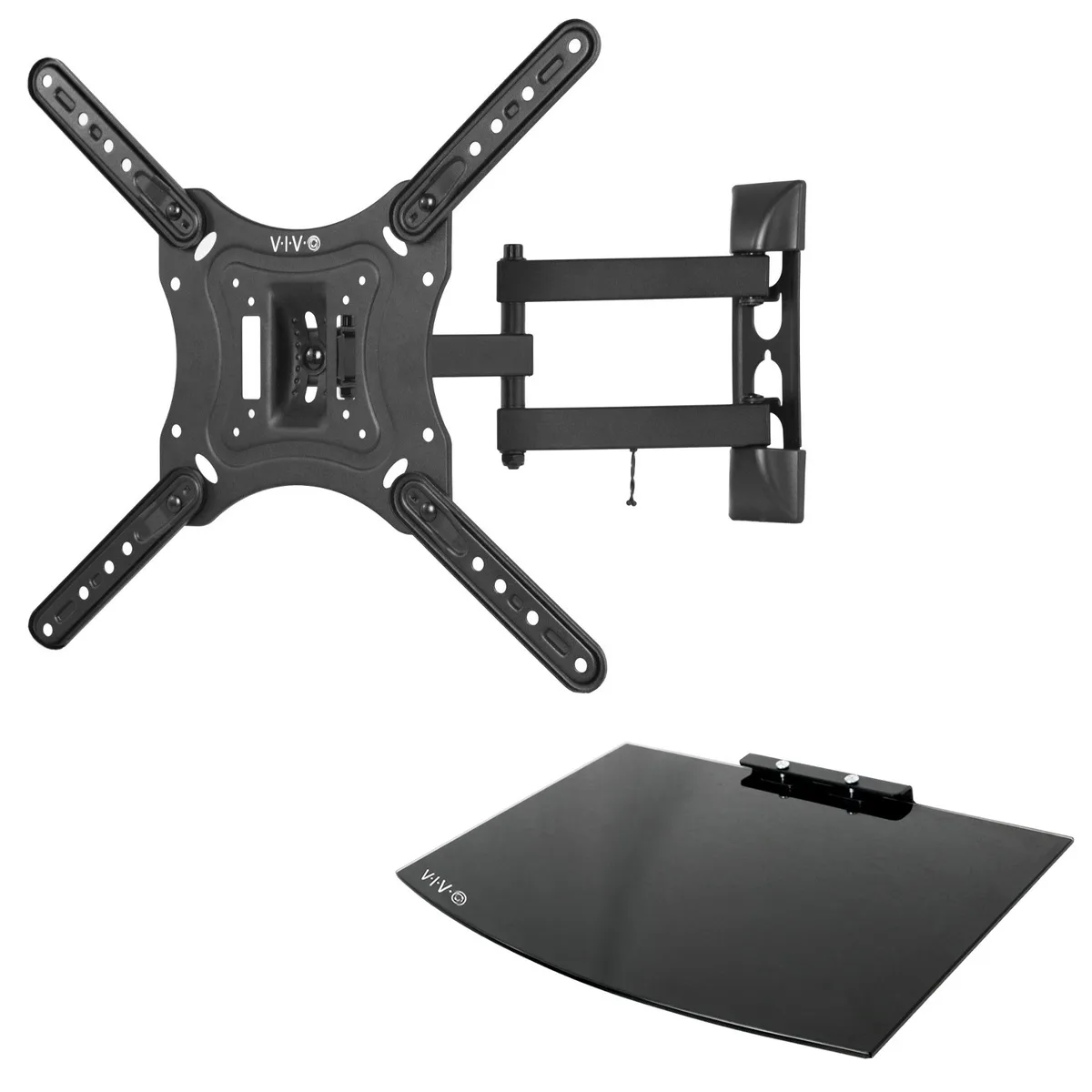 VIVO VIVO Black 23-55" TV Mount &amp; Shelf 66lb/22lb 20° Tilt 90° Swivel 3.5-15.5" Extend VESA 400x400 — product photo