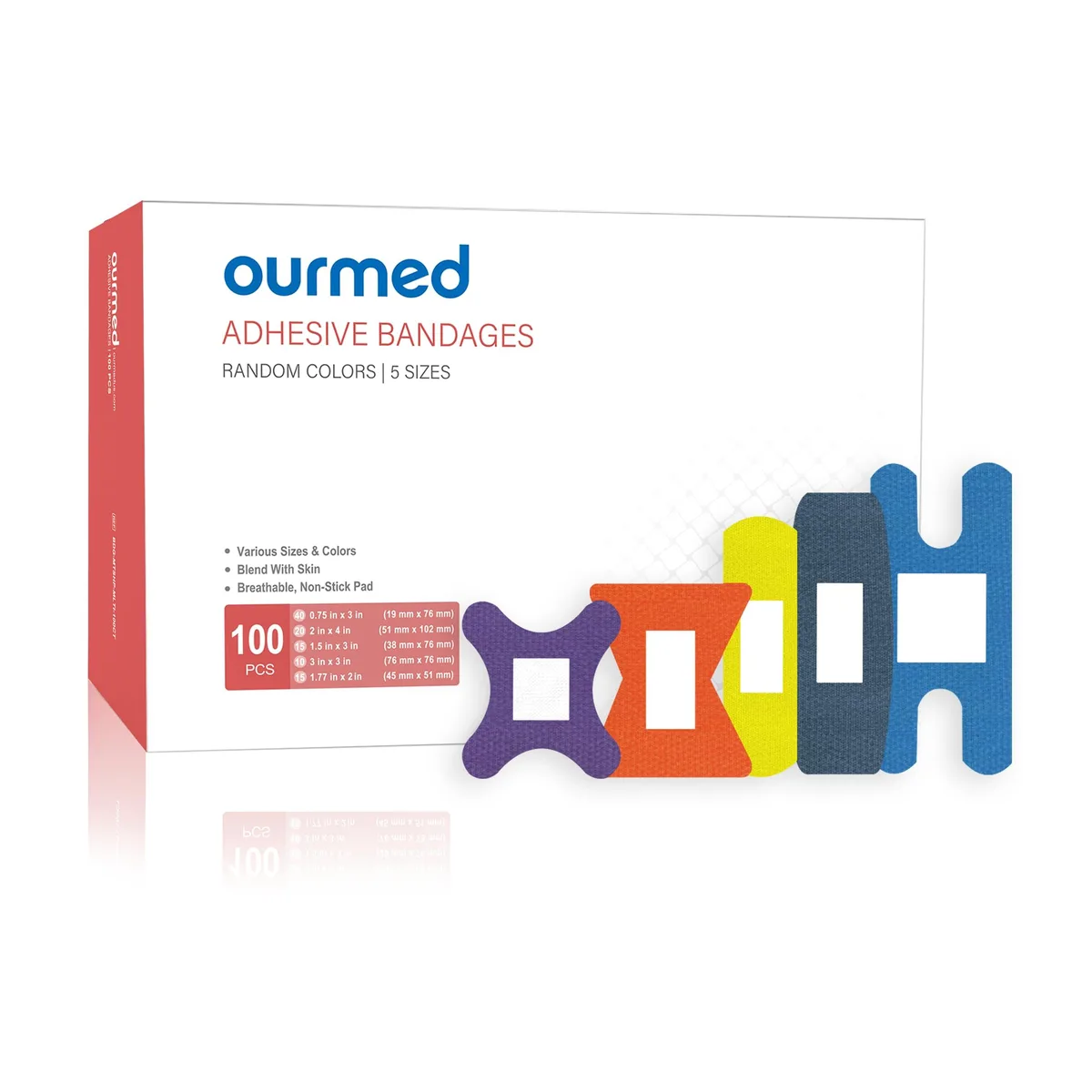 ourmed Flexible Fabric Bandages Latex Free Rainbow Colors 100 Count — product photo