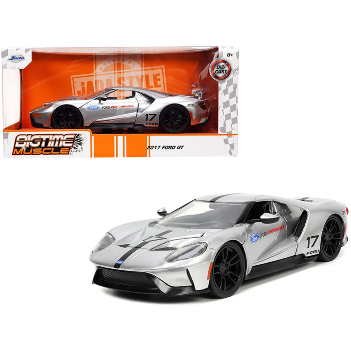 Jada Jada 2017 Ford GT #17 Silver Metallic Black Stripes 1/24 Diecast Vehicle — product photo