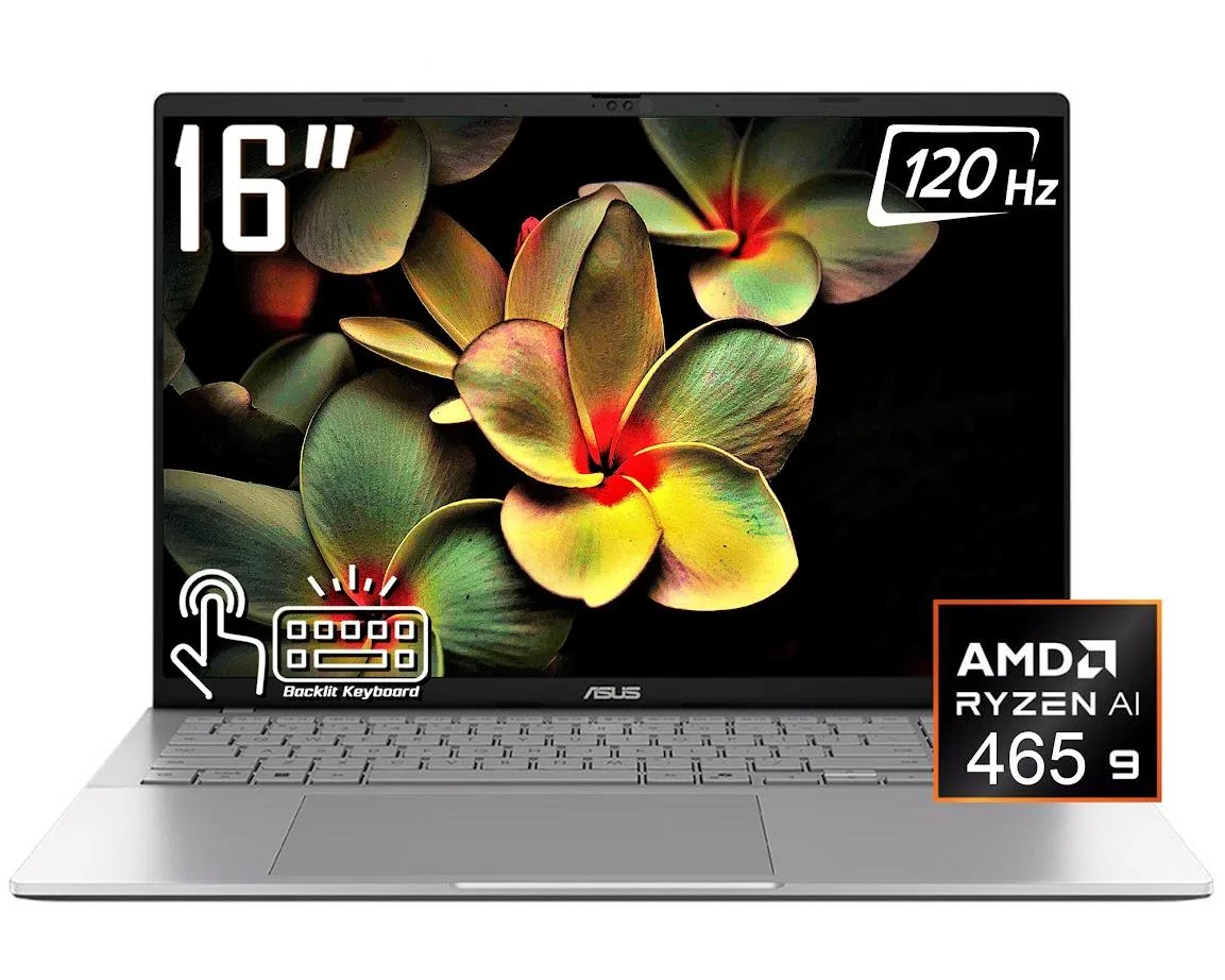 ASUS ASUS Vivobook S16 Business Laptop 16" WUXGA Touchscreen 120Hz AMD Ryzen AI 9 465 16GB DDR5 1TB SSD Silver — product photo