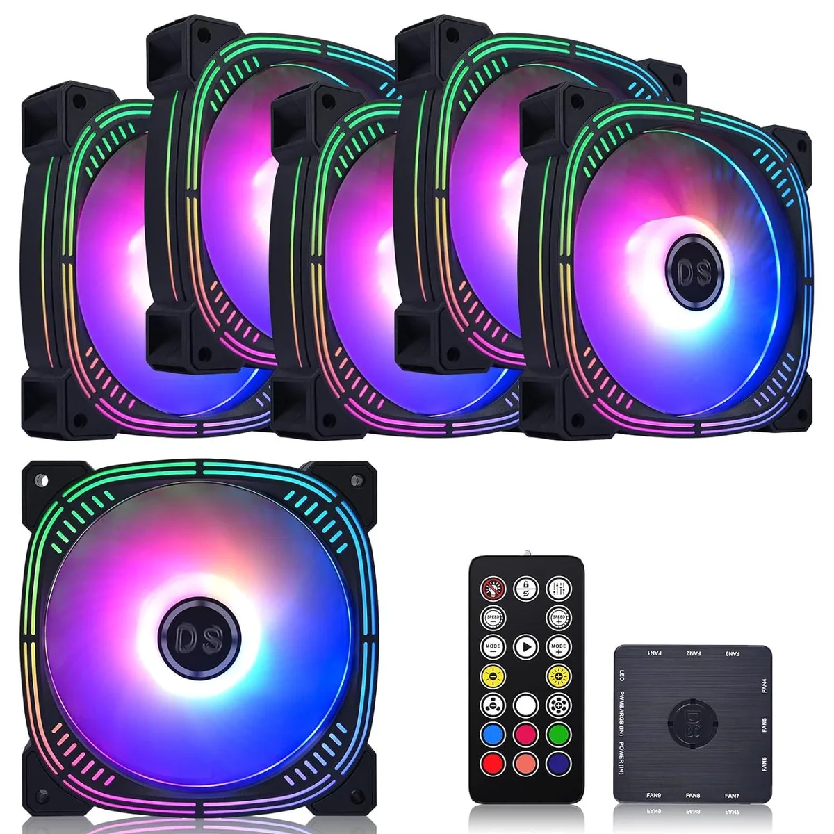 BFKK BFKK 120 mm Rainbow LED RGB Case Fans 6pcs with Arc Controller — product photo
