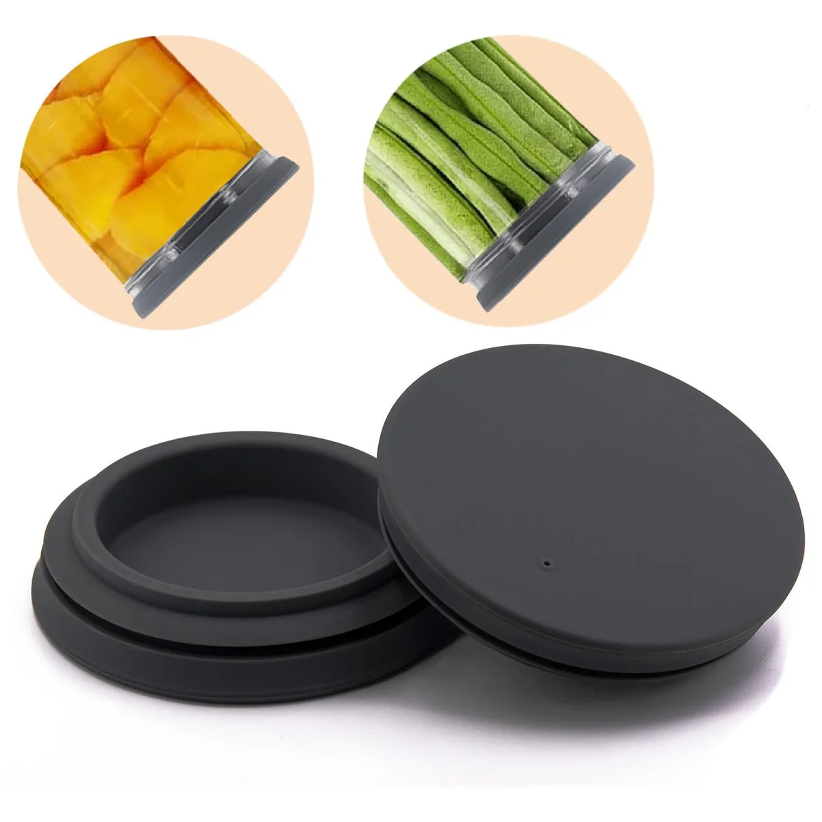 Two grey silicone wide-mouth canning lids