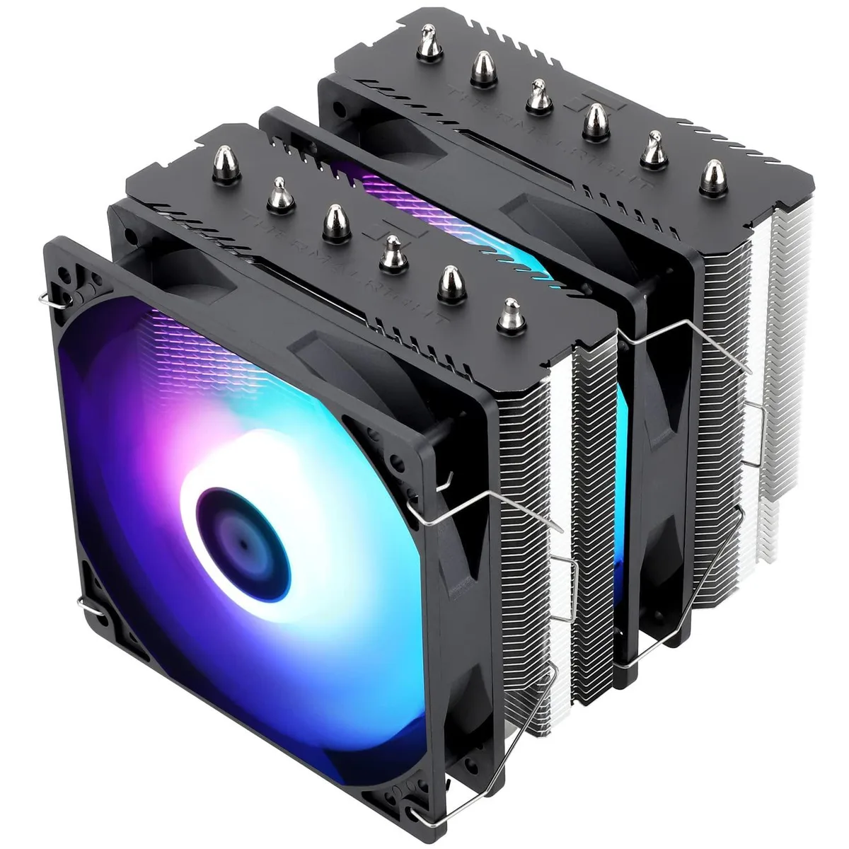 Dual-tower aluminum CPU cooler with two 120mm ARGB fans