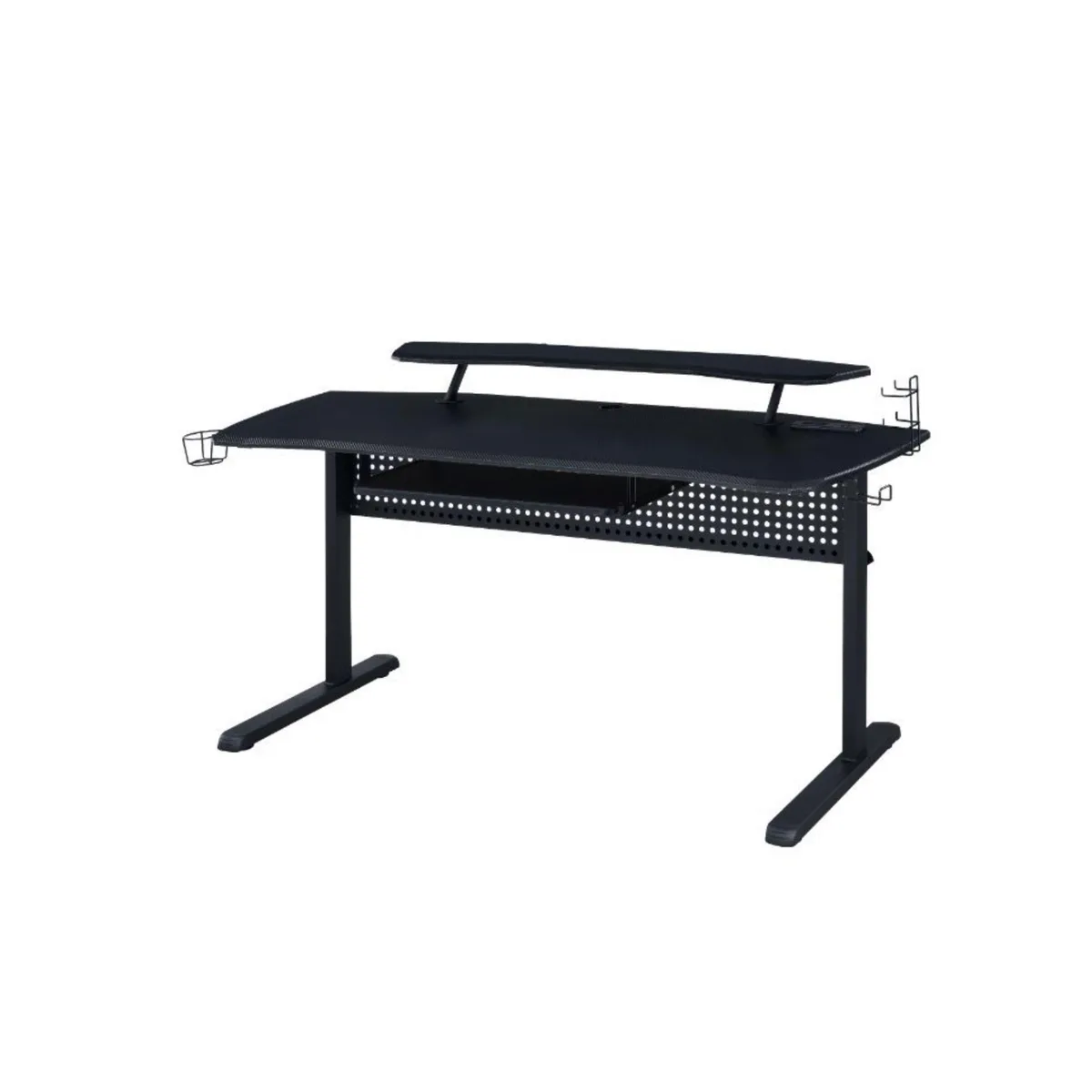 Rectangular black gaming table with keyboard tray, USB port and LED light
