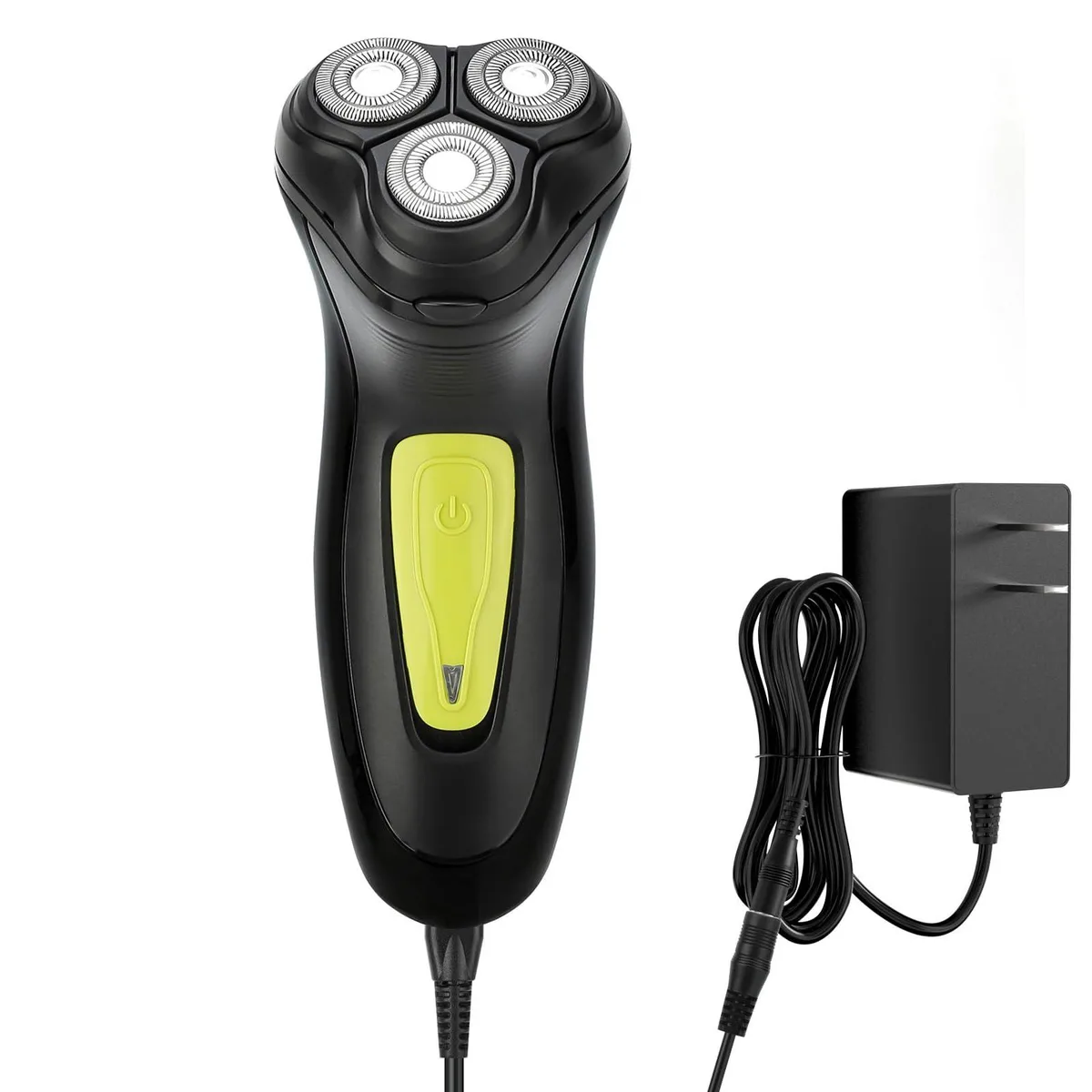 Black corded rotary shaver with three floating heads and pop-up trimmer