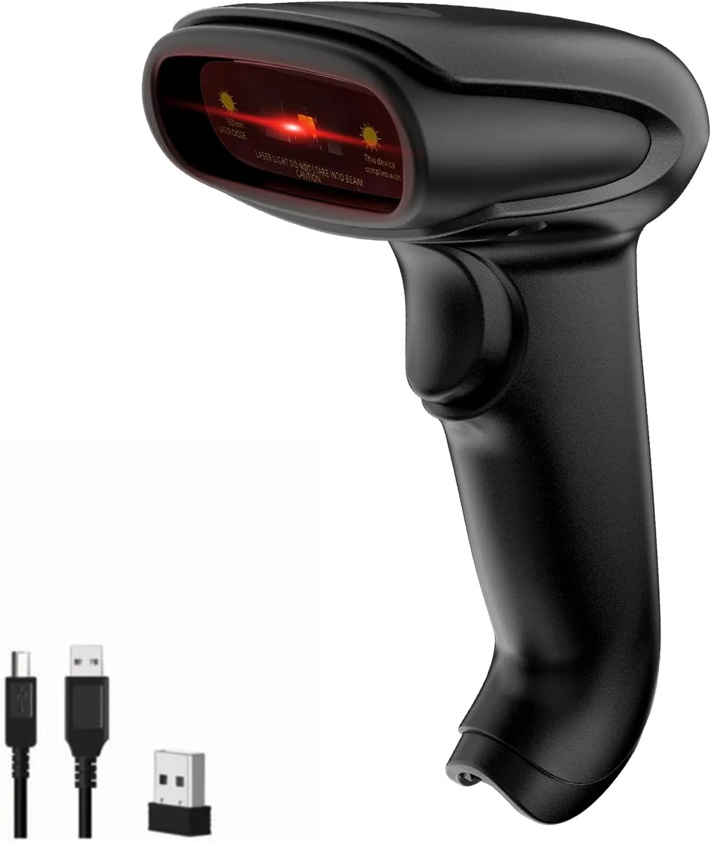 Shuole Shuole 1D Laser Barcode Scanner 2.4GHz Wireless USB Wired Black — product photo