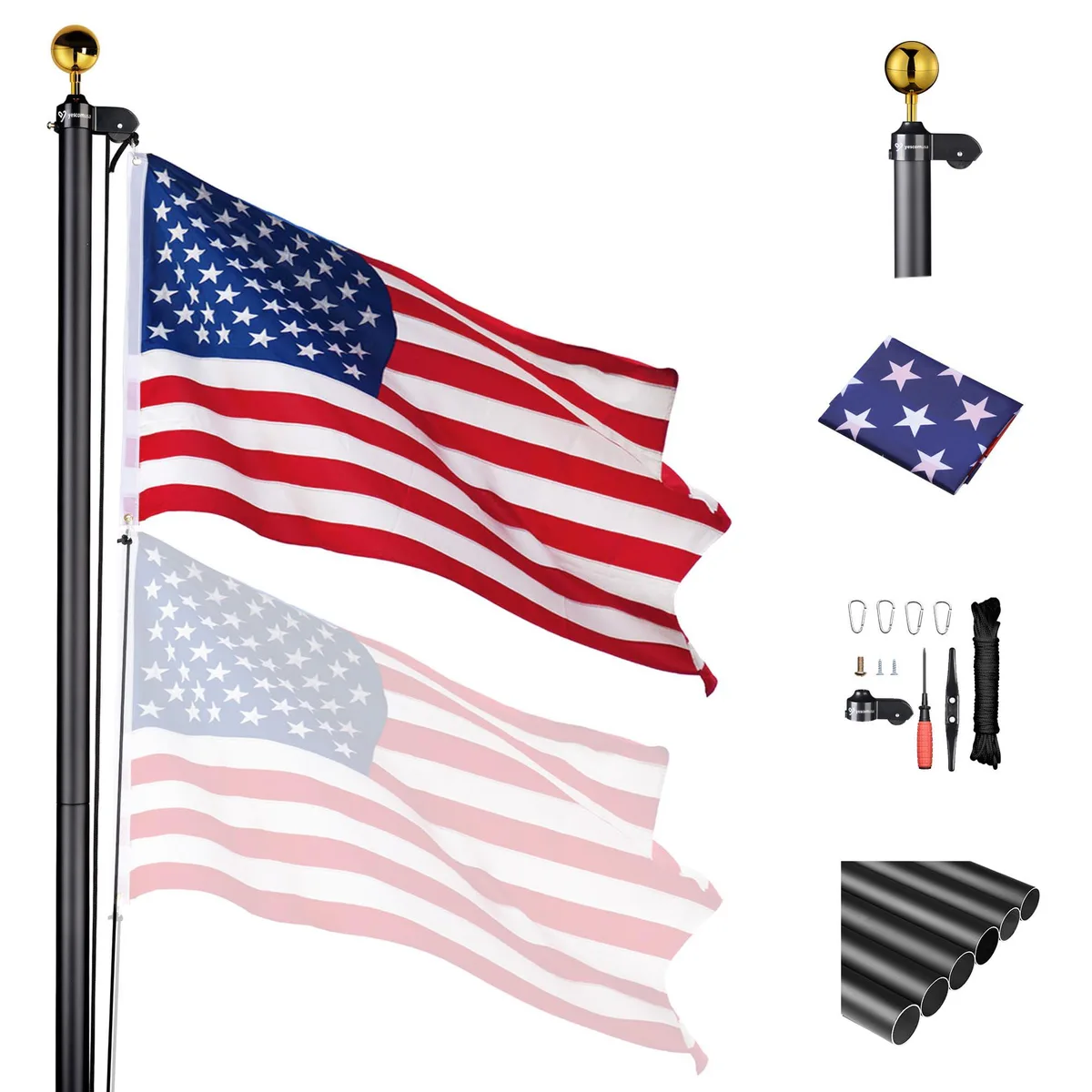 Yescom USA, Inc. Yescom Bravery 30ft 13 Gauge Sectional Flag Pole Kit 6 Sections — product photo