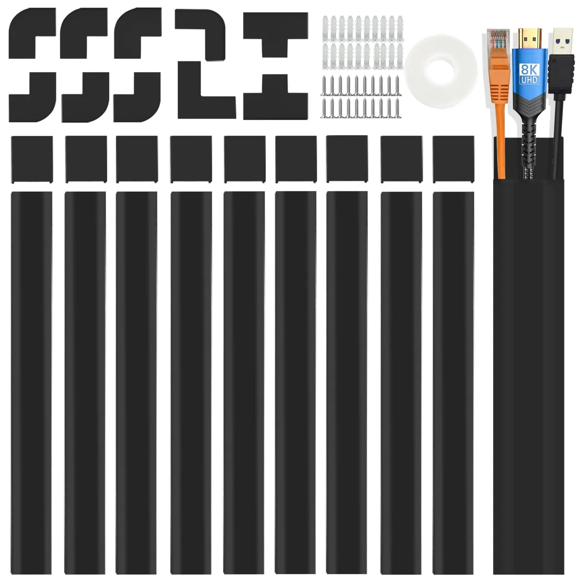  Bestong 157" Cord Cover Raceway Kit, Large, Black — product photo
