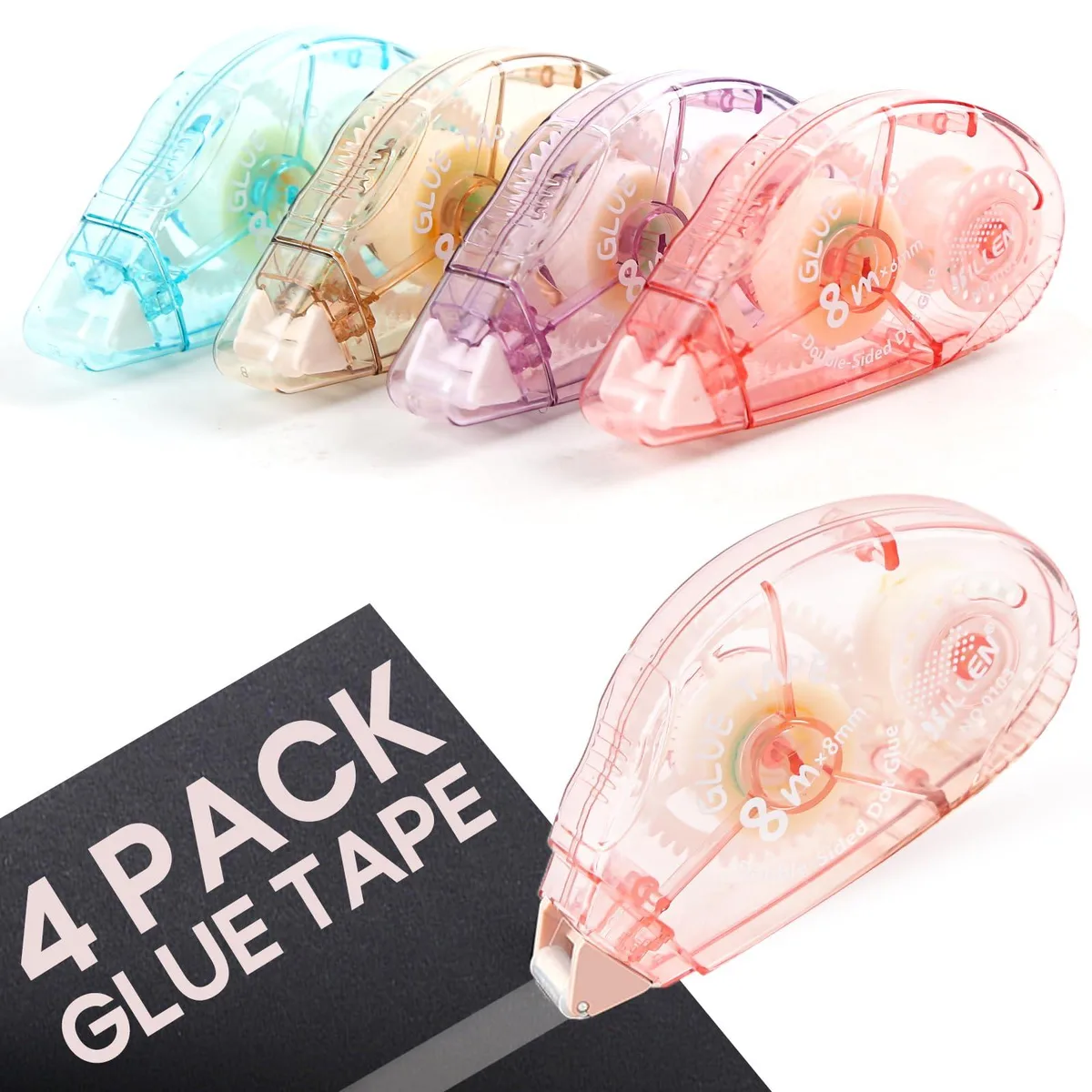 Four multicolour plastic tape rollers in a pack