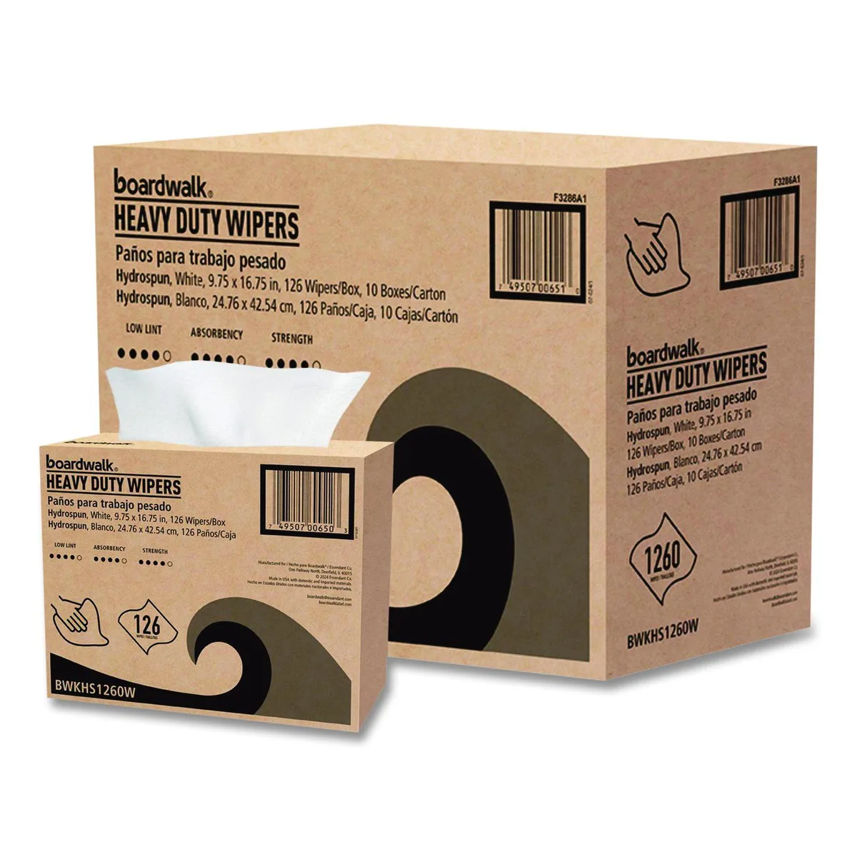 Boardwalk Boardwalk 3286 Hydrospun Wipers 1-Ply 9.75 x 16.75 White 126/Box 10 Boxes/Carton cleaning — product photo