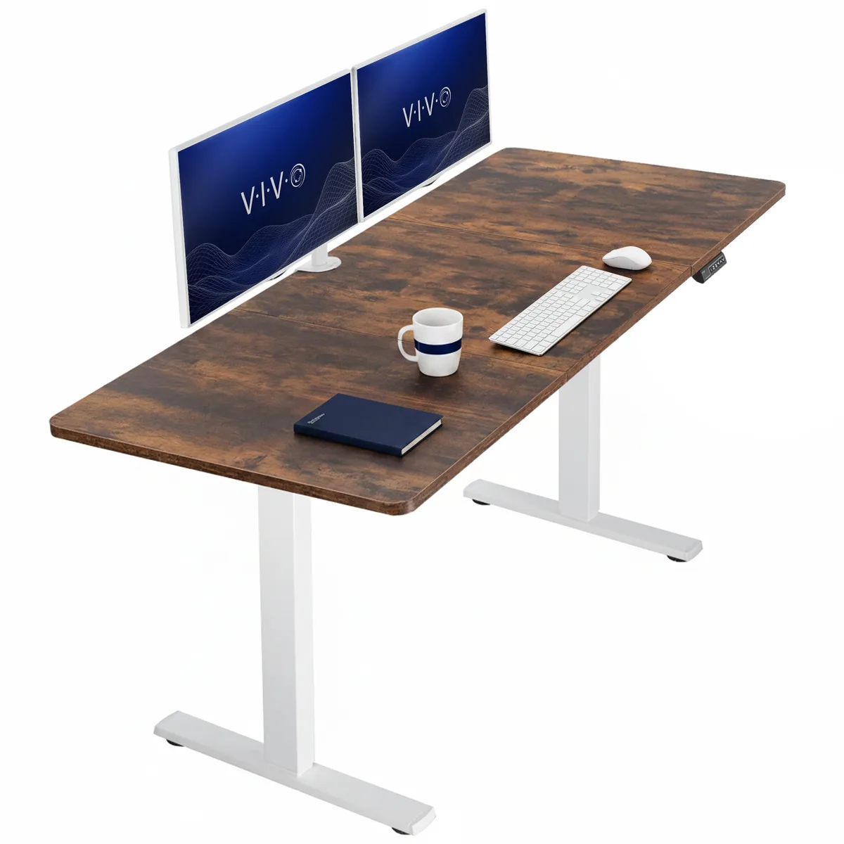 VIVO VIVO Electric 71 x 30 Stand Up Desk Vintage Brown White Frame — product photo